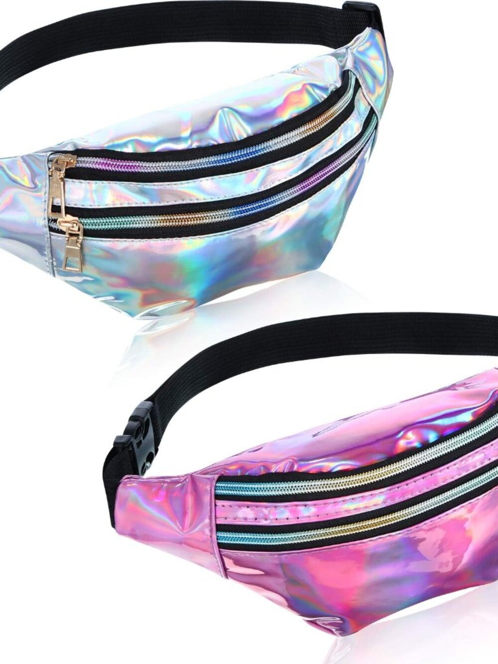 2 Pieces Holographic Fanny Pack for Women Colorful Sport Waist Bag Pack